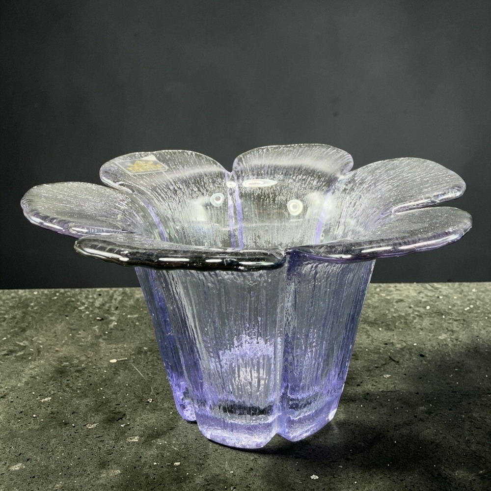 Viking Glass Lavender‎ Purple Flower Bowl Textured Bark Art Glass Hand Made USA
